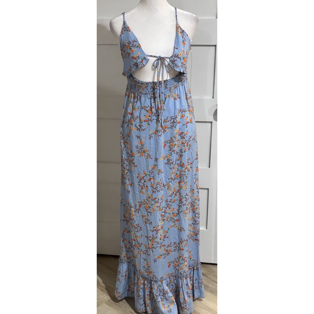 Velvet torch blue floral fun summer dress Size L Retail $149